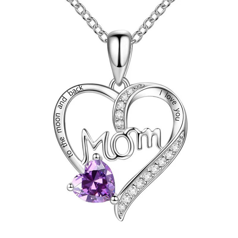 Luxury Preserved Flower Gift Box With Purple Rose & "MOM I Love You" Heart Pendant Necklace - Elegant Mother's Day Anniversary