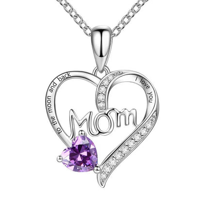 Luxury Preserved Flower Gift Box With Purple Rose & "MOM I Love You" Heart Pendant Necklace - Elegant Mother's Day Anniversary