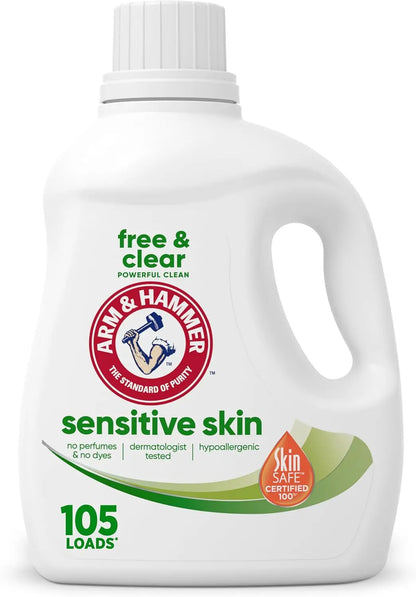Sensitive Skin Free & Clear Liquid Laundry Detergent, 105 fl oz for 105 Loads - Gentle and Effective