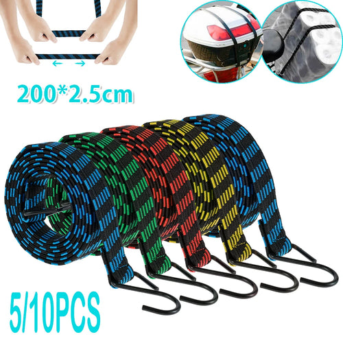 5Pcs Bungee Cords Elastic Bungees Cords with Hooks Heavy Duty Luggage Bungee Straps Anti-slip Flat Elasticity Rope for