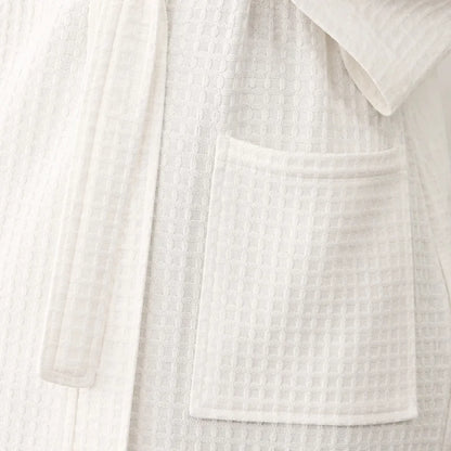 White Waffle Bathrobe Quick-dry Soft Long Sleeved Bathrobe For Women Men Home Hotel Spa Couple Sleepwear XXXL Thin Summer