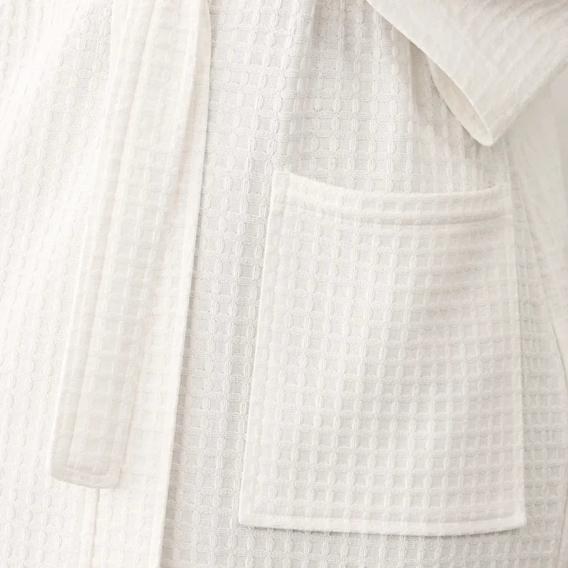 White Waffle Bathrobe Quick-dry Soft Long Sleeved Bathrobe For Women Men Home Hotel Spa Couple Sleepwear XXXL Thin Summer