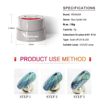 Venalisa 8ml UV LED Nail Art Gel Professional Nail Paint Polish Lacquer Emboss Liner Spider Gels for Perfect Manicure