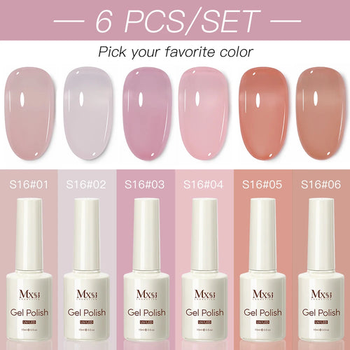 6PCS/SET 15ML Nude Pink Jelly Nail Gel Polish Set Summer Translucent Vernis Semi Permanent UV LED Soak Off Nail Art Manicure Kit