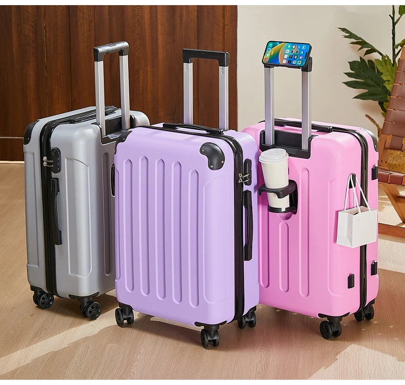 20-28 Inch Luggage Suitcase with Wheels Travel Bag Featuring Cup Holder and Phone Stand - Essential Travel Companion for Safety