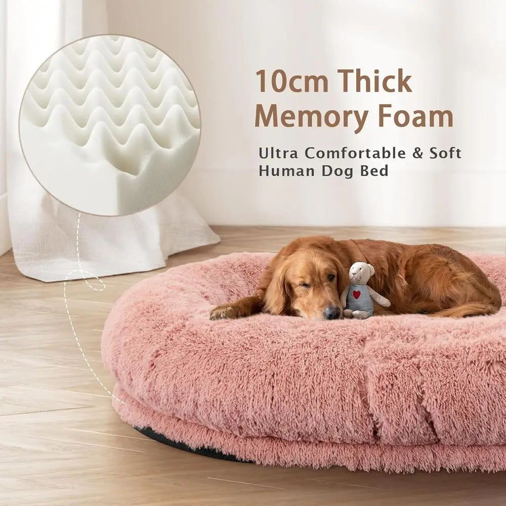 Large Washable Memory Foam Dog Bed with Pillow & Blanket, 71x45x12 Inches, PinkTime-limited