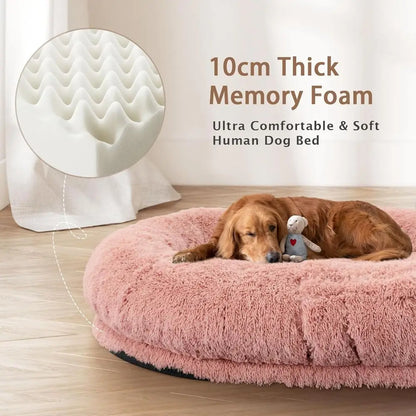 Large Washable Memory Foam Dog Bed with Pillow & Blanket, 71x45x12 Inches, PinkTime-limited