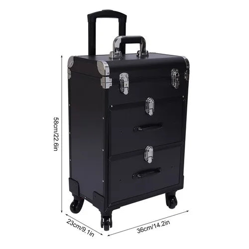 Rolling Makeup Train Case Travel Cosmetic Organizer Box with Dividers Cosmetic Trolley with Lock Cosmetics Storage Organizer