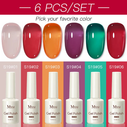 6PCS/SET 15ML Nude Pink Jelly Nail Gel Polish Set Summer Translucent Vernis Semi Permanent UV LED Soak Off Nail Art Manicure Kit
