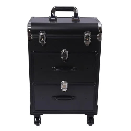 Rolling Makeup Train Case Travel Cosmetic Organizer Box with Dividers Cosmetic Trolley with Lock Cosmetics Storage Organizer