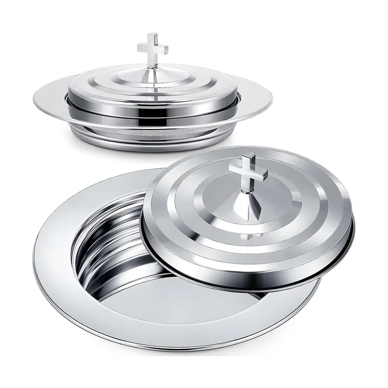 Holy Communion Tray Withcover Communion Plates Polished Church Supplies Ware Sets Plate Church Supplies Set