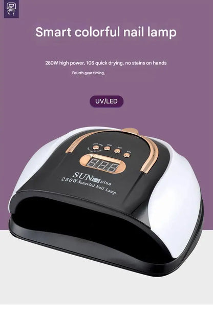 256W UV LED Nail Lamp - Fast Curing Smart Sensor Light, Professional Gel Polish Dryer with Handle for Home Salon Use