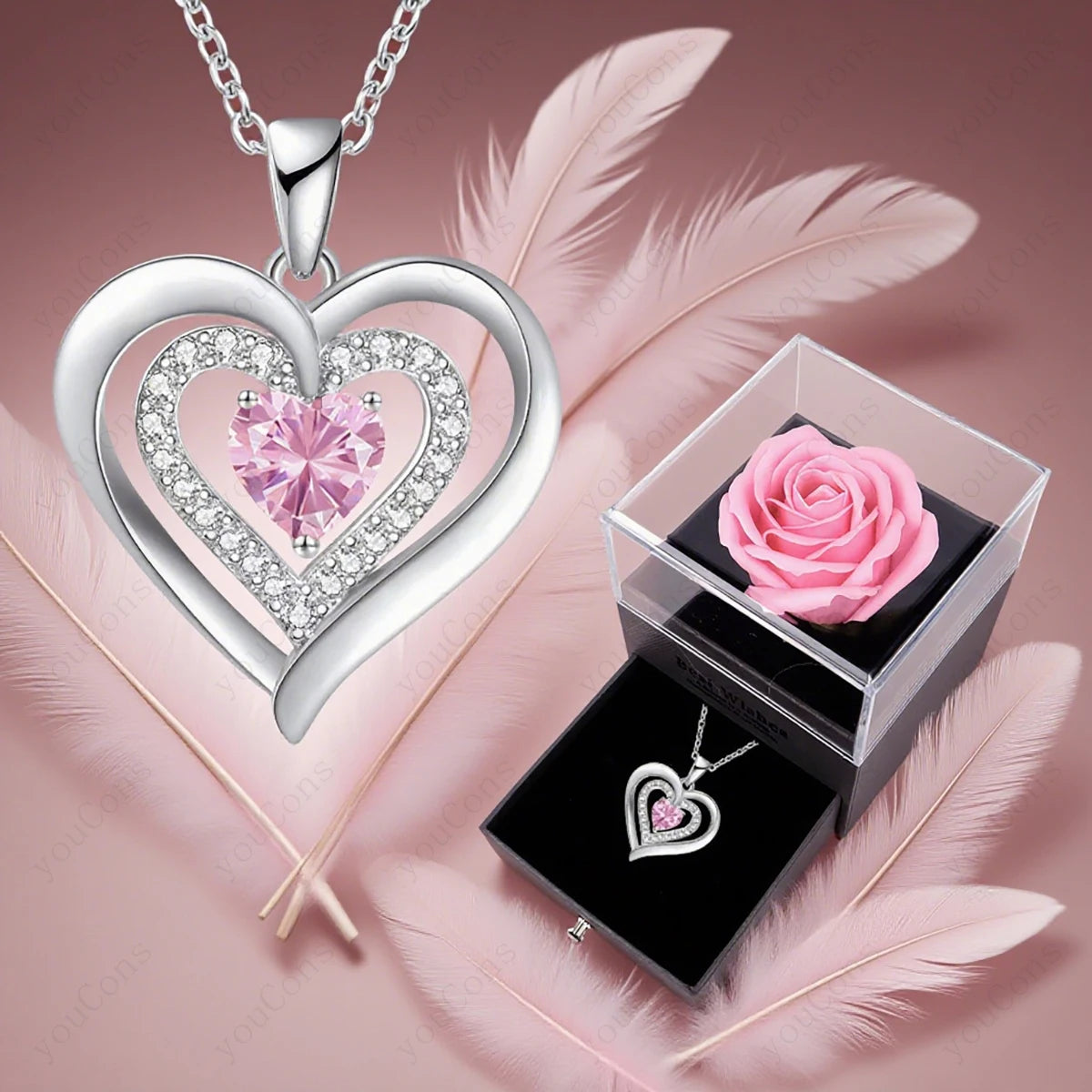 Zircon Heart Pendant Necklace With Rose Bow Box 2025 New Jewelry Set For Girlfriend Mother Christmas Anniversary Valentine Gift