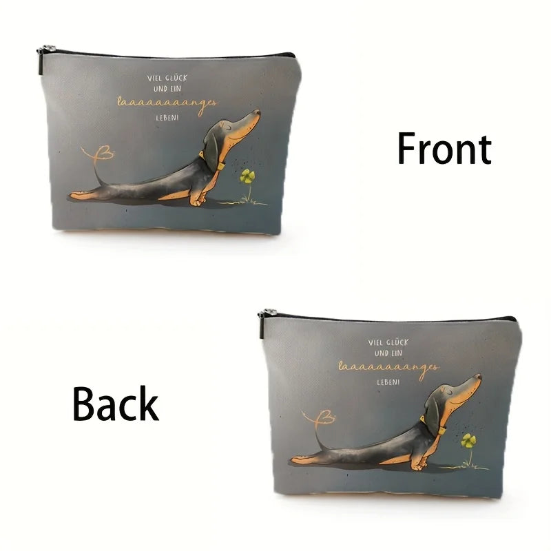 A Cute Dachshund Makeup Bag - Multi-functional Large Capacity Portable Makeup Bag, Perfect Travel Zipper Small Storage Bag