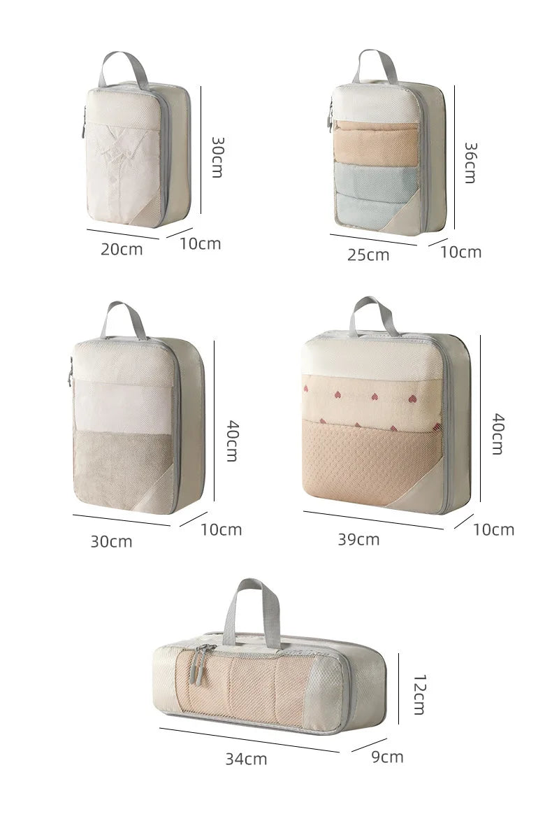 Travel Storage Bag 5-piece Set With Mesh Compression Storage Bag  Luggage Organizer Bag  Space Saving Portable Set