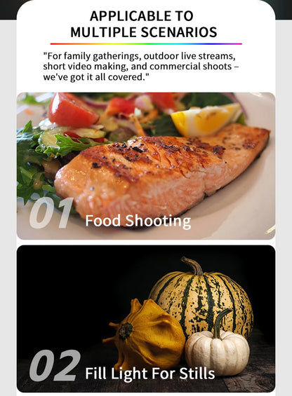 Desiontal RGB Video Light LED Camera Light 360° Full Color CRI 95+ 3000-6500K Dimmable Panel Lamp with 3 Cold Shoe 1500mAh