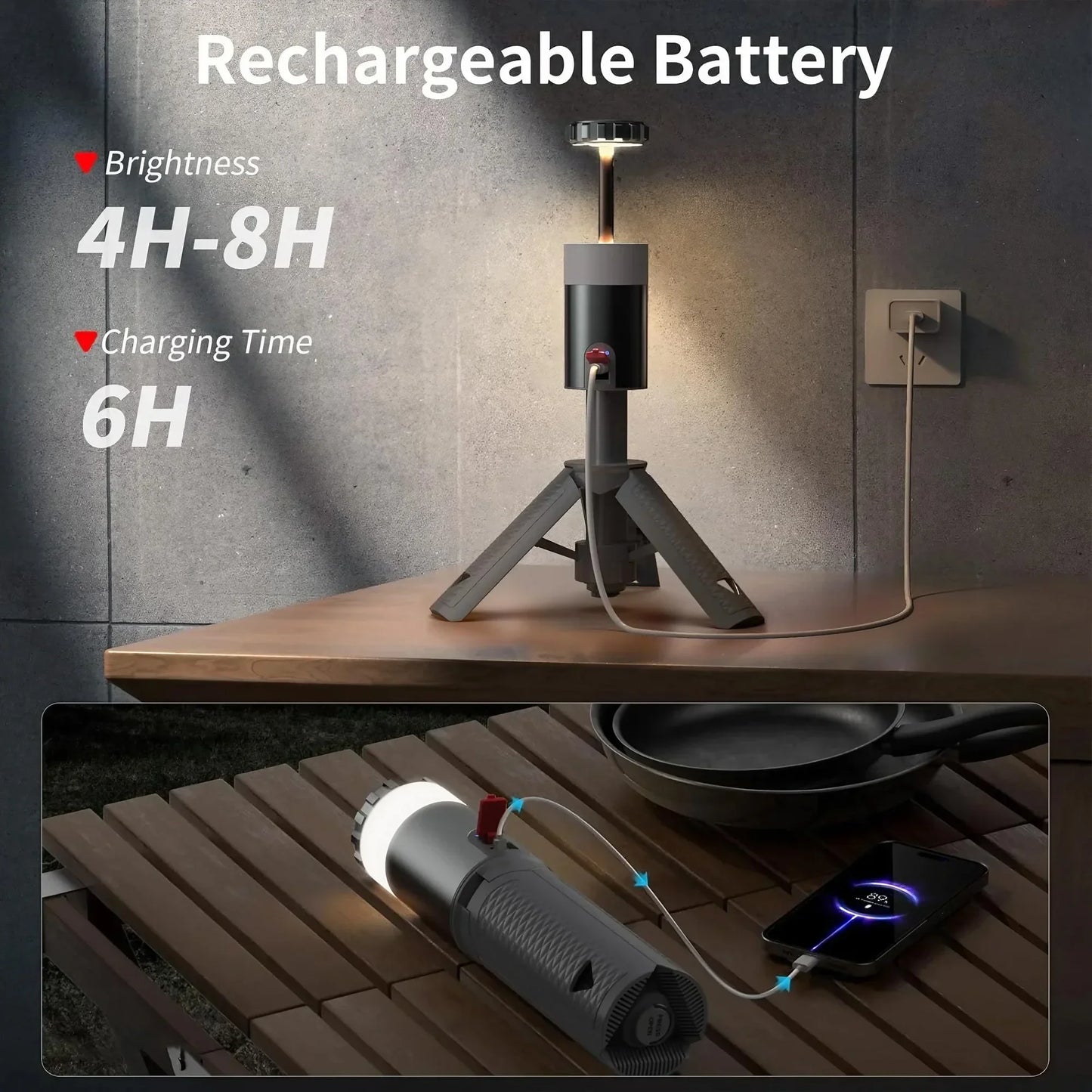 Outdoor Camping LED Lantern 6000mAh Rechargeable High Brightness Long Lasting Portable Light