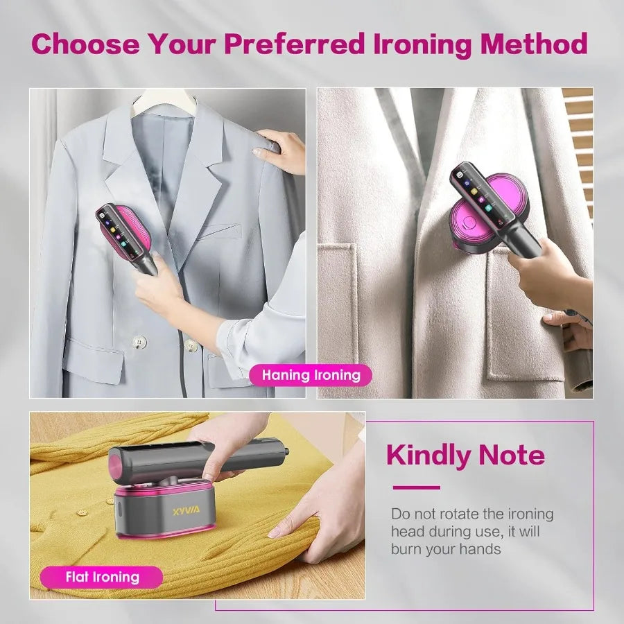 1200W Portable Handheld Garment Steamer with 15-Second Fast Heat-Up 5 Mode LCD Touch Display 110ml Water Tank for Efficient Wet
