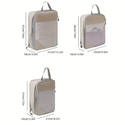 3 Piece Travel Compression Packing Cube, Travel Bag Luggage Organizer Travel Essentials Carry-On Luggage Compression Cube