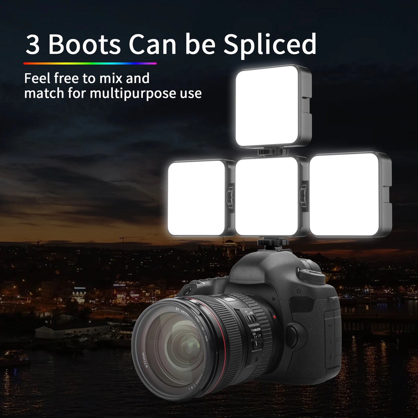 Desiontal RGB Video Light LED Camera Light 360° Full Color CRI 95+ 3000-6500K Dimmable Panel Lamp with 3 Cold Shoe 1500mAh
