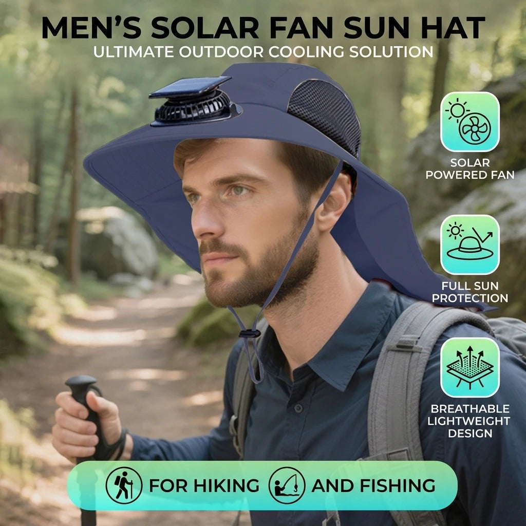 Solar Fan Hat for Men Outdoor Fishing Sun Hat with Cooling Fans Breathable Summer Cap