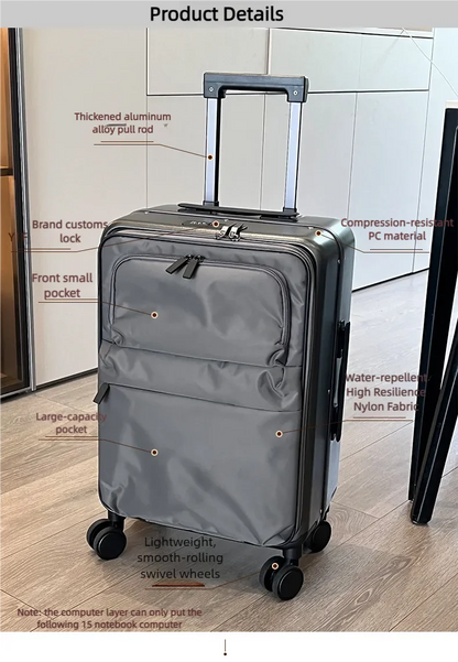 Front Opening Luggage Aluminum Frame Softside Luggage with Spinner Wheels Men Carry-On Luggage Women Travel Trolley Case 20 Inch