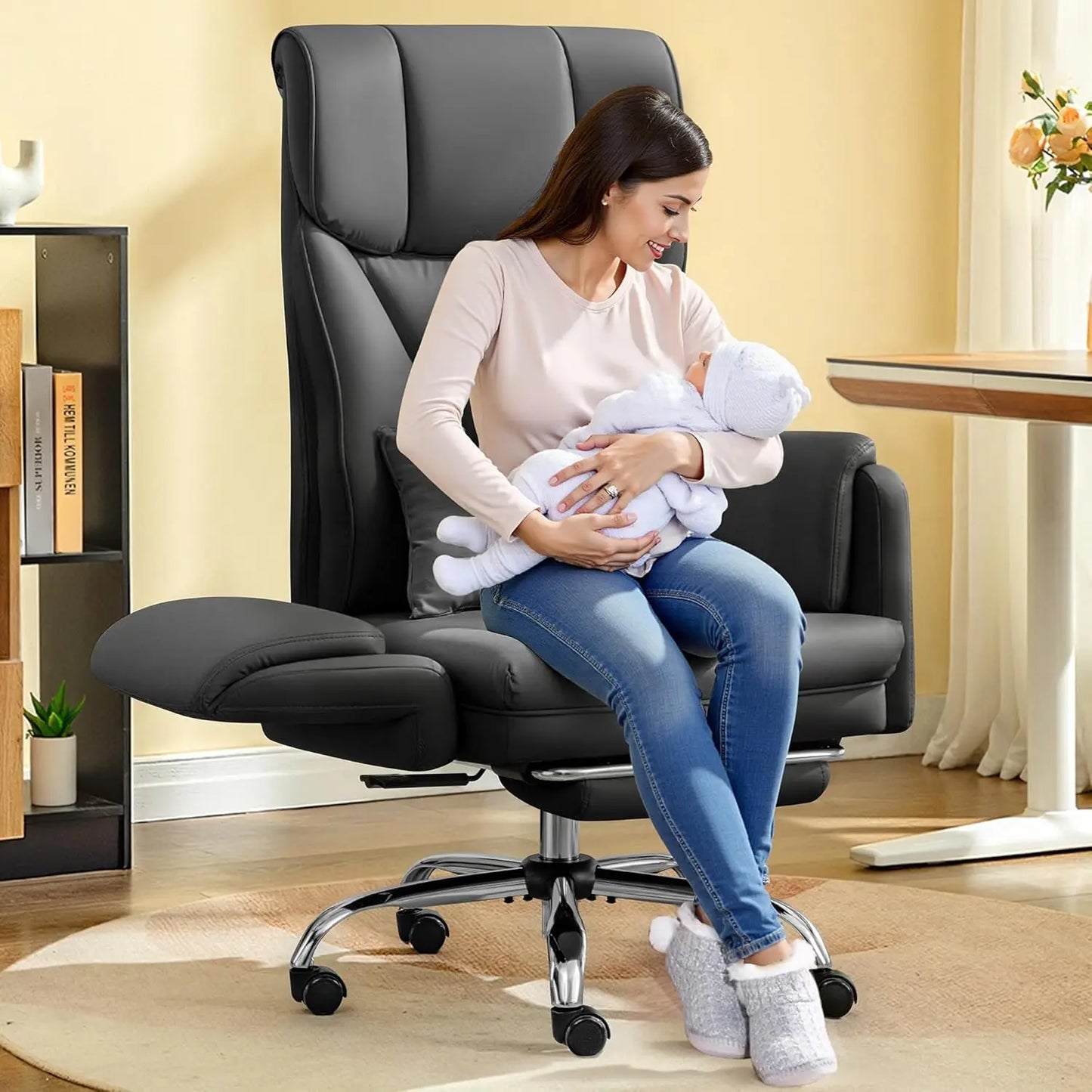 Big and Tall Office Chair, 400LBS Wide Leather Executive Chair, Reversible Armrest for Pets Criss Cross Legged,, Customized