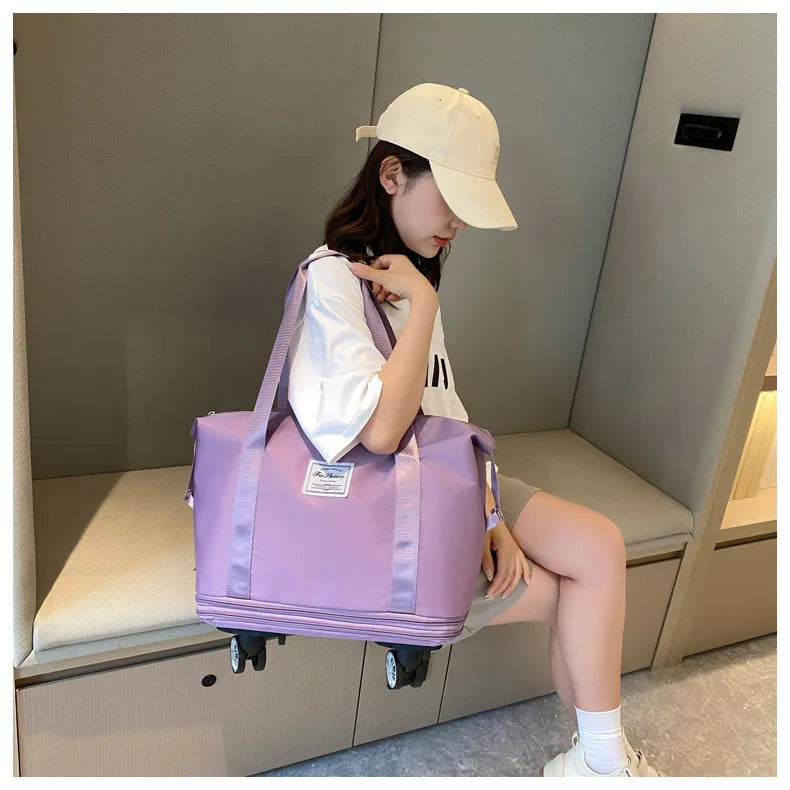Large Capacity Travel Bag with Spinner Wheels Waterproof Wet Dry Separation Expandable Luggage for Students Business Maternity