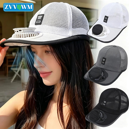 Solar Powered Fan Hat Cooling Baseball Hat Fishing Camping Beach Hats with Solar Fans Summer USB Charging Sun Hats for Men Women