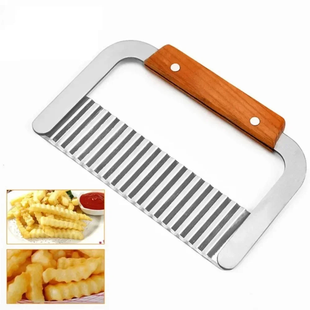 Stainless Steel Wooden Handle Wave Knife Wolf Tooth Potato Knife Potato Chip Cutting Wave Knife Potato Chopper Kitchen Tool