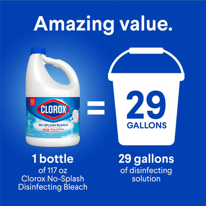 Clorox Splash-Less Liquid Bleach Cleaner, Regular Scent, 10X DEEP CLEANING BENEFITS,117 fl oz