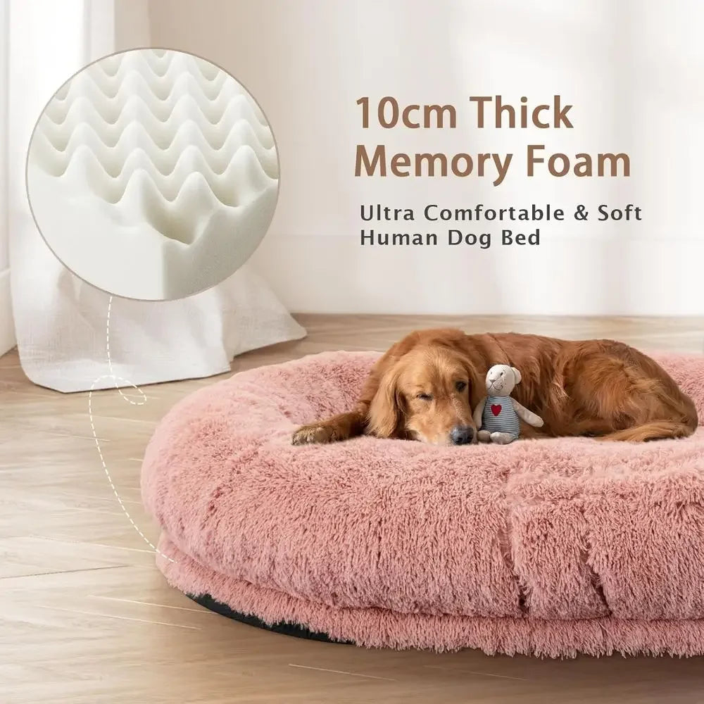 Large Washable Memory Foam Dog Bed with Pillow & Blanket, 71x45x12 Inches, PinkTime-limited