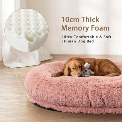 Large Washable Memory Foam Dog Bed with Pillow & Blanket, 71x45x12 Inches, PinkTime-limited