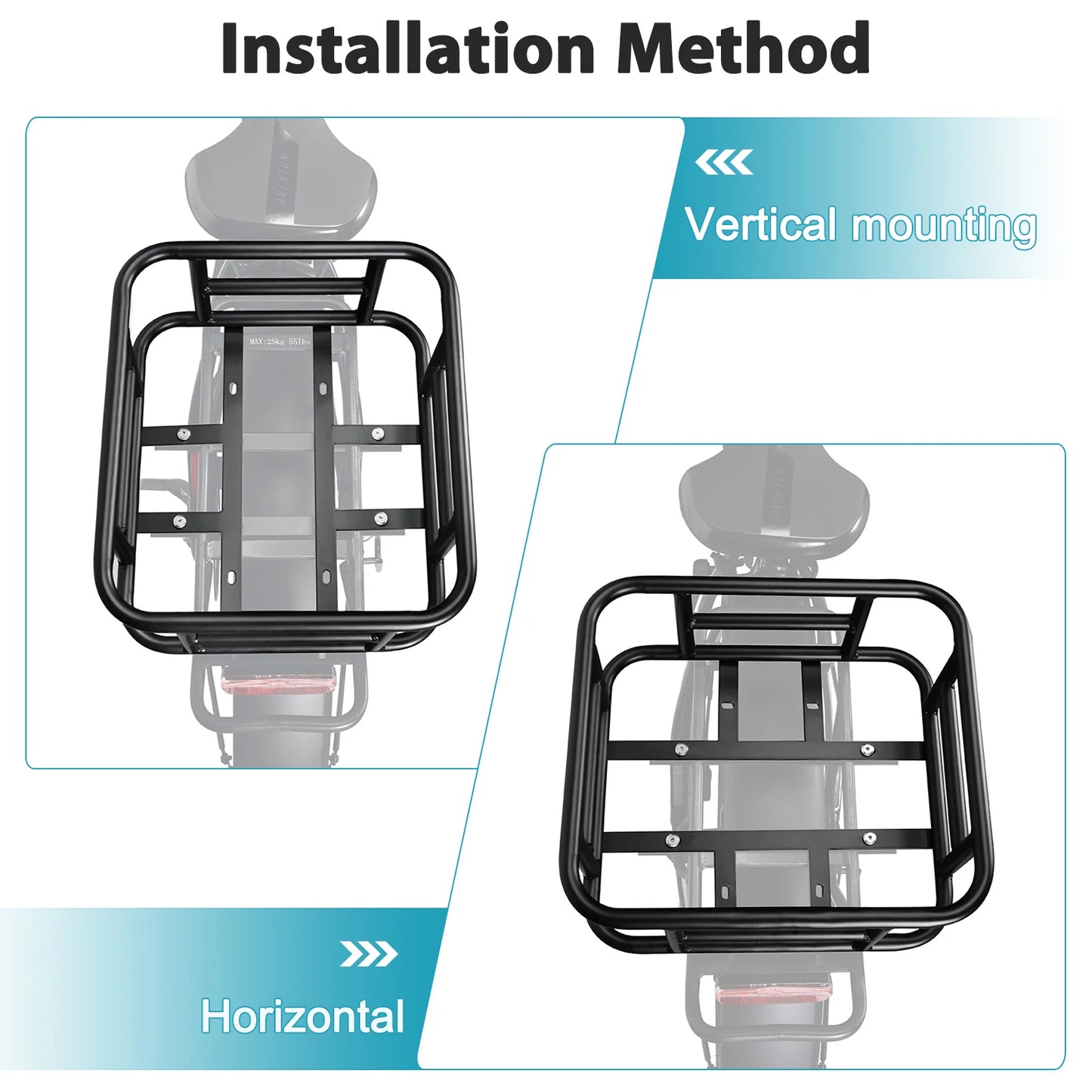 NEWBOLER E-Bike Luggage Rack Bag Heavy Metal Large Capacity Bicycle Rear Rack Basket Outdoor Travel Shopping MTB Road Bicycle