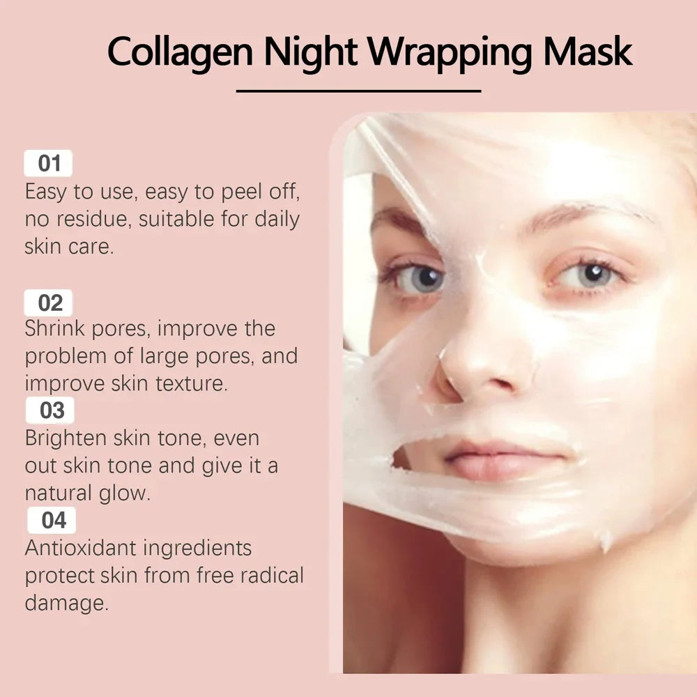 Radiant Glow Night Mask Set Collagen Overnight Wrapping Peel Off Facial Mask Set Korean Collagen Night Wrapping Mask Deeply Hydrates Night Care Mask Cream
