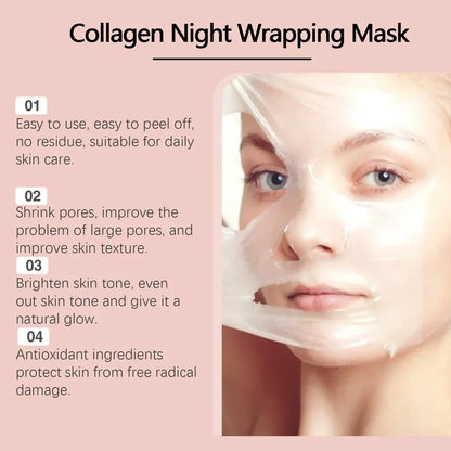 Radiant Glow Night Mask Set Collagen Overnight Wrapping Peel Off Facial Mask Set Korean Collagen Night Wrapping Mask Deeply Hydrates Night Care Mask Cream