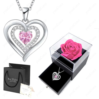 Zircon Heart Pendant Necklace With Rose Bow Box 2025 New Jewelry Set For Girlfriend Mother Christmas Anniversary Valentine Gift