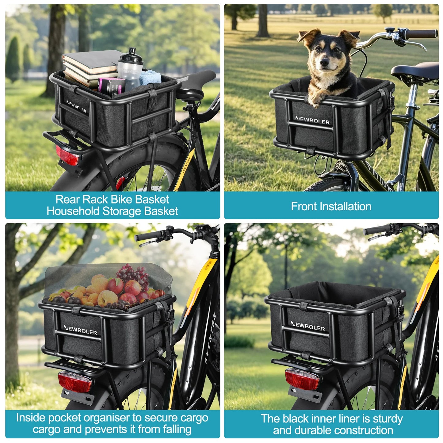 NEWBOLER E-Bike Luggage Rack Bag Heavy Metal Large Capacity Bicycle Rear Rack Basket Outdoor Travel Shopping MTB Road Bicycle