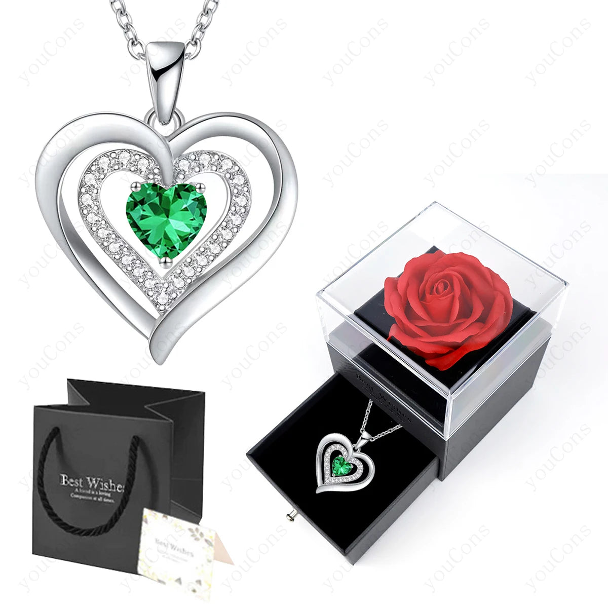 Zircon Heart Pendant Necklace With Rose Bow Box 2025 New Jewelry Set For Girlfriend Mother Christmas Anniversary Valentine Gift