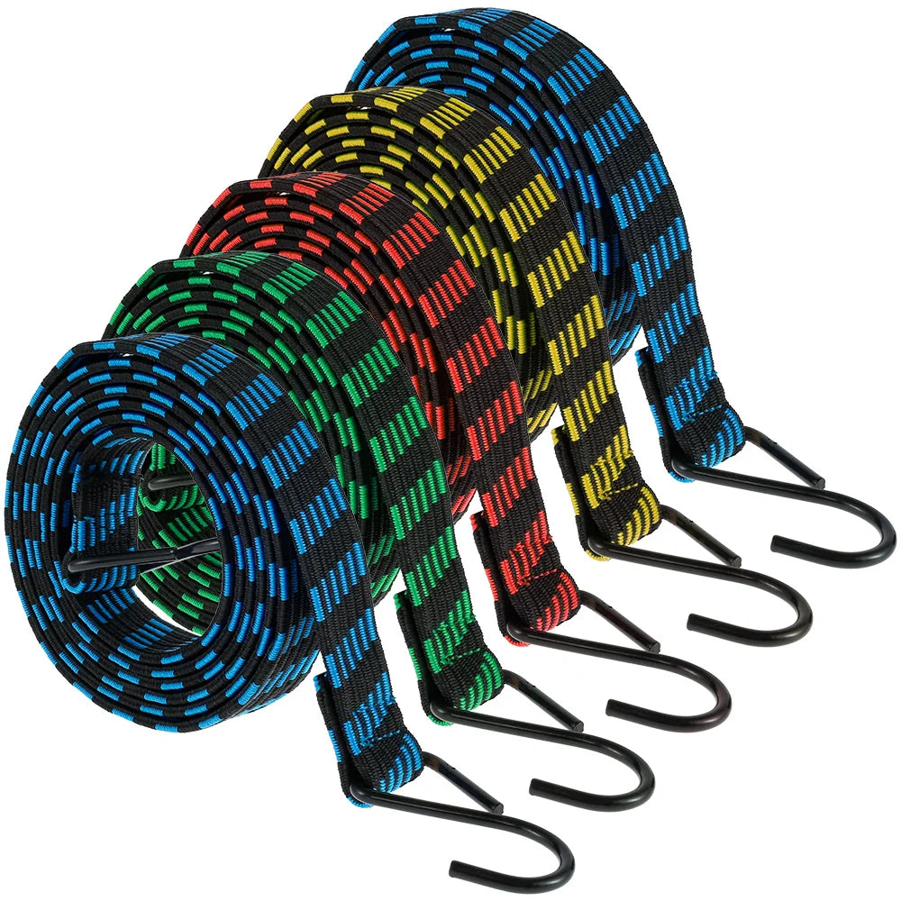 5Pcs Bungee Cords Elastic Bungees Cords with Hooks Heavy Duty Luggage Bungee Straps Anti-slip Flat Elasticity Rope for