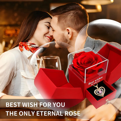 Exquisite Pink Heart Necklace withRed Rose Gift Box for Wife,Mother's Day Present,Valentine's Date Souvenir,Anniversary Keepsake