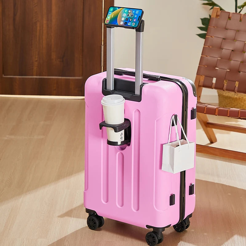 20-28 Inch Luggage Suitcase with Wheels Travel Bag Featuring Cup Holder and Phone Stand - Essential Travel Companion for Safety