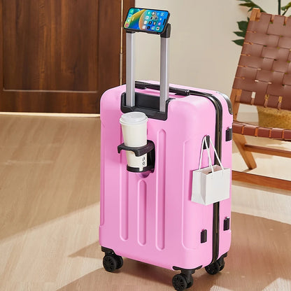 20-28 Inch Luggage Suitcase with Wheels Travel Bag Featuring Cup Holder and Phone Stand - Essential Travel Companion for Safety