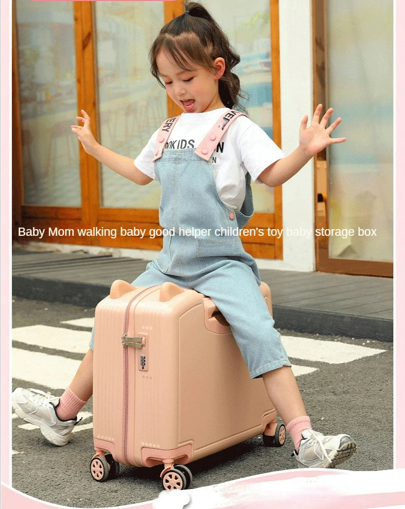Kids Luggage Lovely Travel Suitcase on Spinner Wheels Sit and Ride Children's Travel Bag Password Carry on Trolley Luggage Bag