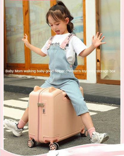Kids Luggage Lovely Travel Suitcase on Spinner Wheels Sit and Ride Children's Travel Bag Password Carry on Trolley Luggage Bag