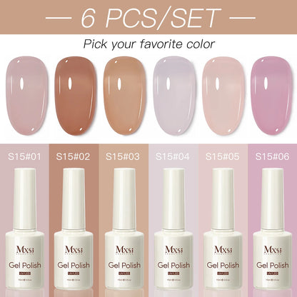 6PCS/SET 15ML Nude Pink Jelly Nail Gel Polish Set Summer Translucent Vernis Semi Permanent UV LED Soak Off Nail Art Manicure Kit