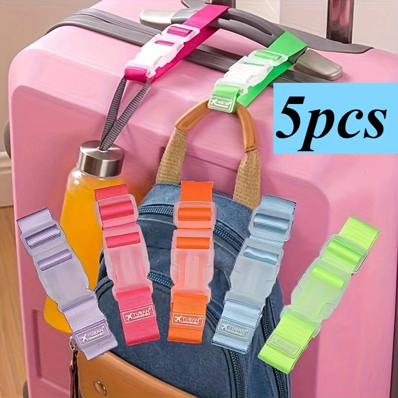 5pcs Multi-color Luggage Straps - Adjustable Buckle Design, Durable Travel Outdoor Accessories, Strong Trolley Bag Hook Shoulder