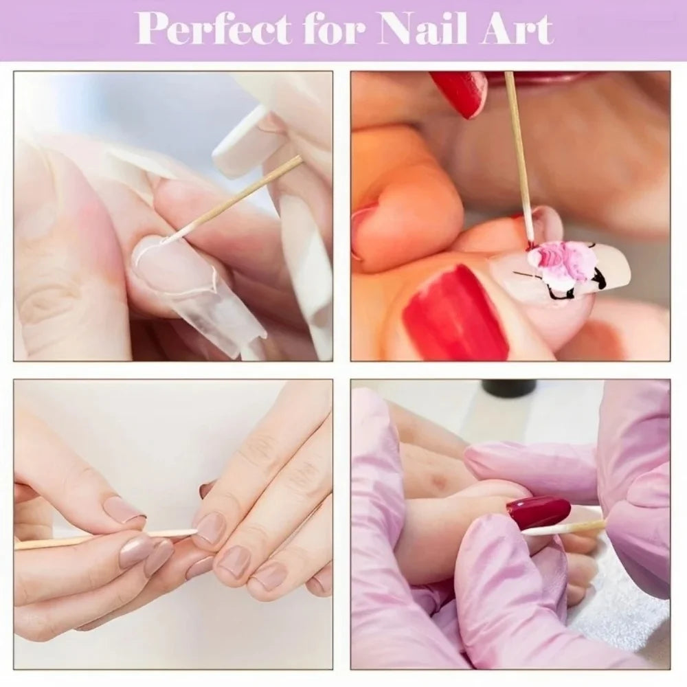 50/100/300/500 Nails Wooden Tip Cotton Stick Buds Disposable Ultra-Detail Corrector Nail Polish Remover Clean Sticks Manicure Tools