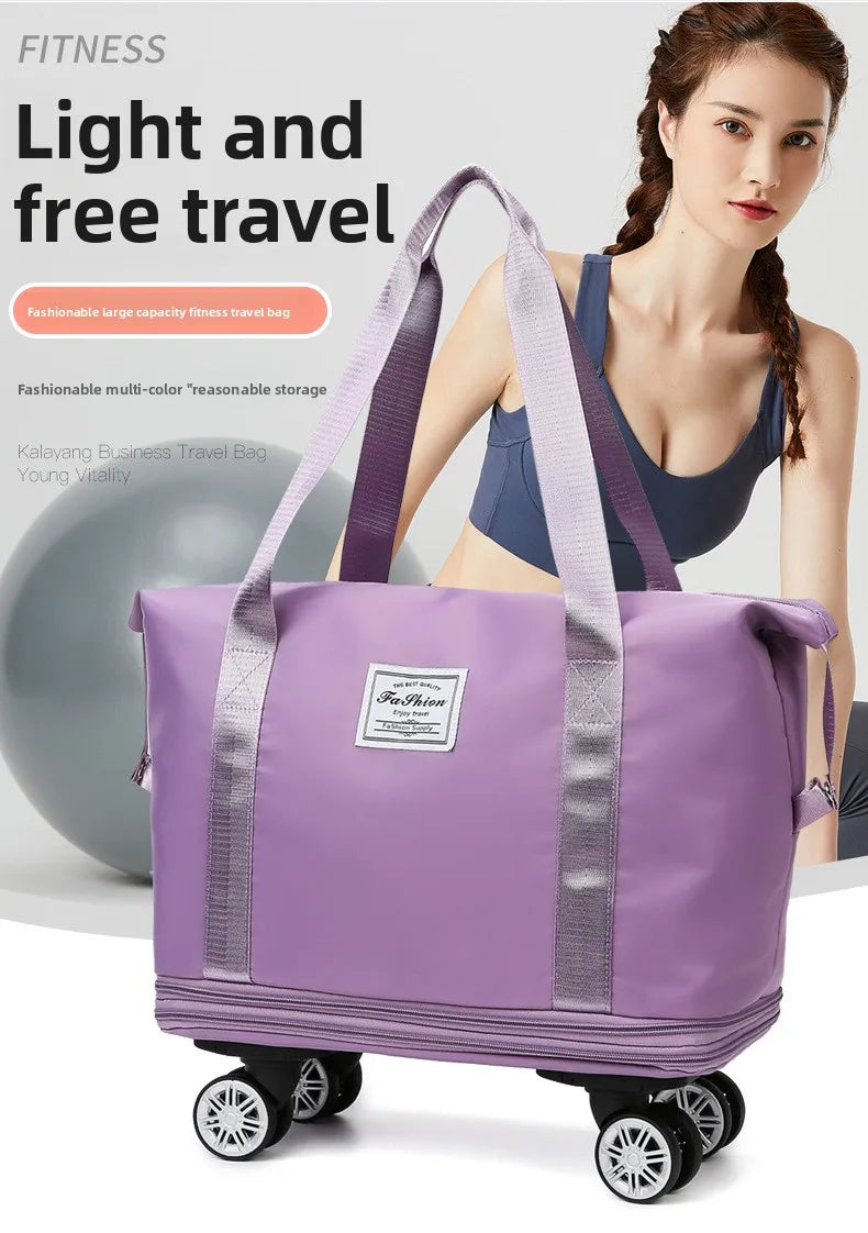 Large Capacity Travel Bag with Spinner Wheels Waterproof Wet Dry Separation Expandable Luggage for Students Business Maternity