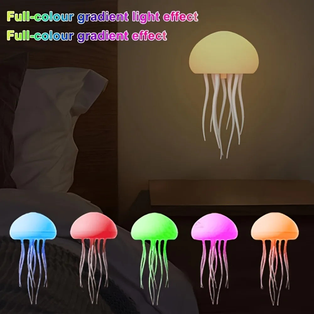 Bionic Jellyfish Night Light, USB Rechargeable with Voice Control,Dancing Tentacles,5 RGB Gradient,Floating Lamp,Bedroom Decor